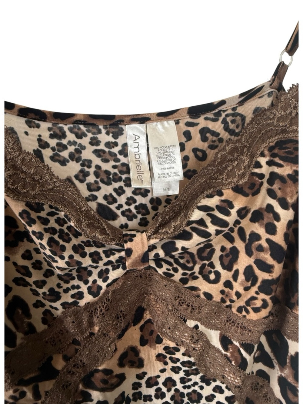 Ambrielle Y2K Leopard Print Satin Slip Dress with Brown Lace Trim | size Med - Picture 3 of 5